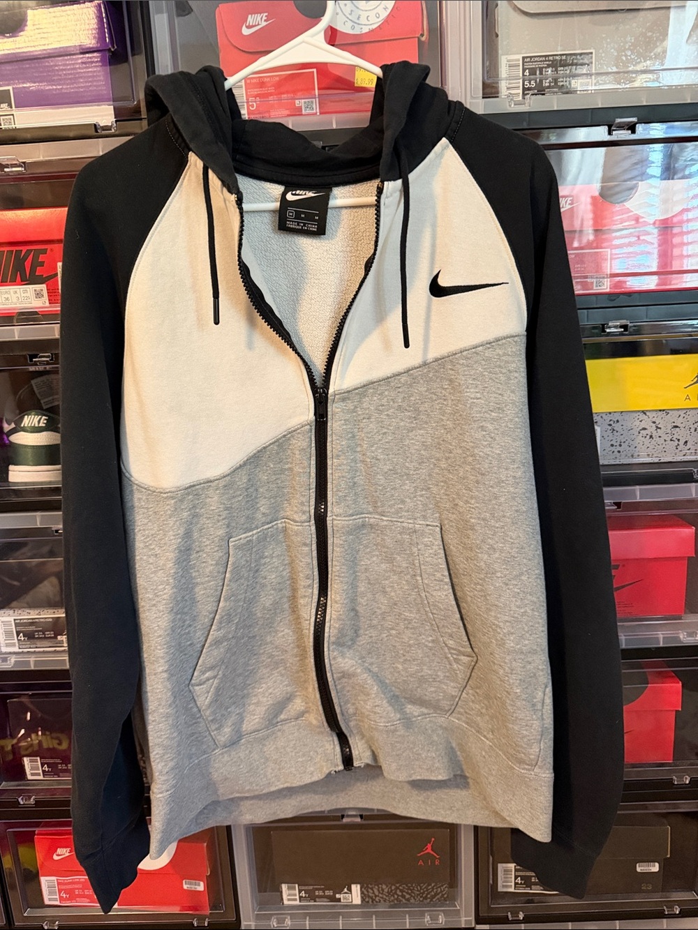 Nike Black White Gray Colorblock Full-Zip Hoodie